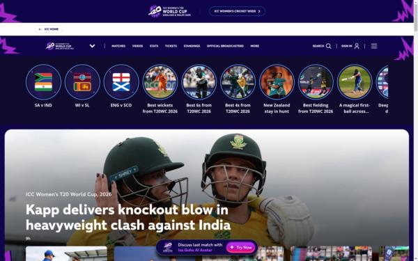 Screenshot of icc-cricket.com