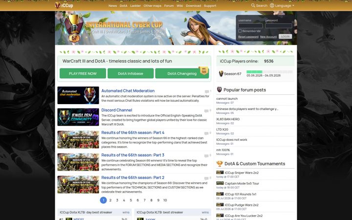 Screenshot stránky iccup.com