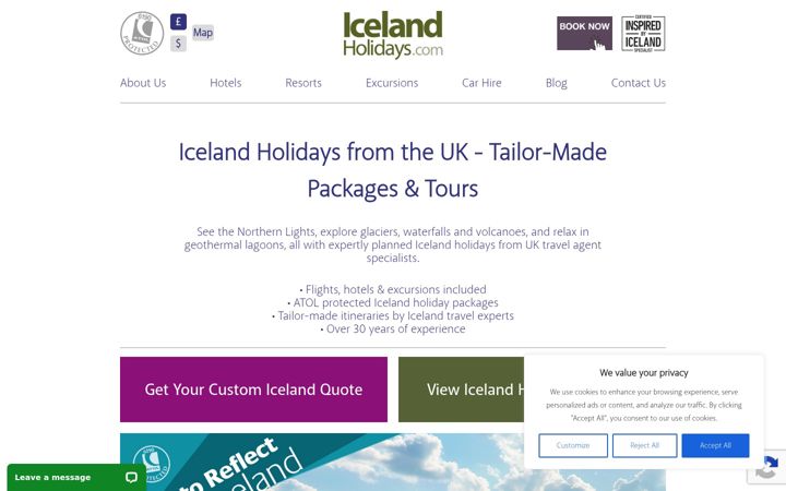 Skærmbillede af icelandholidays.com