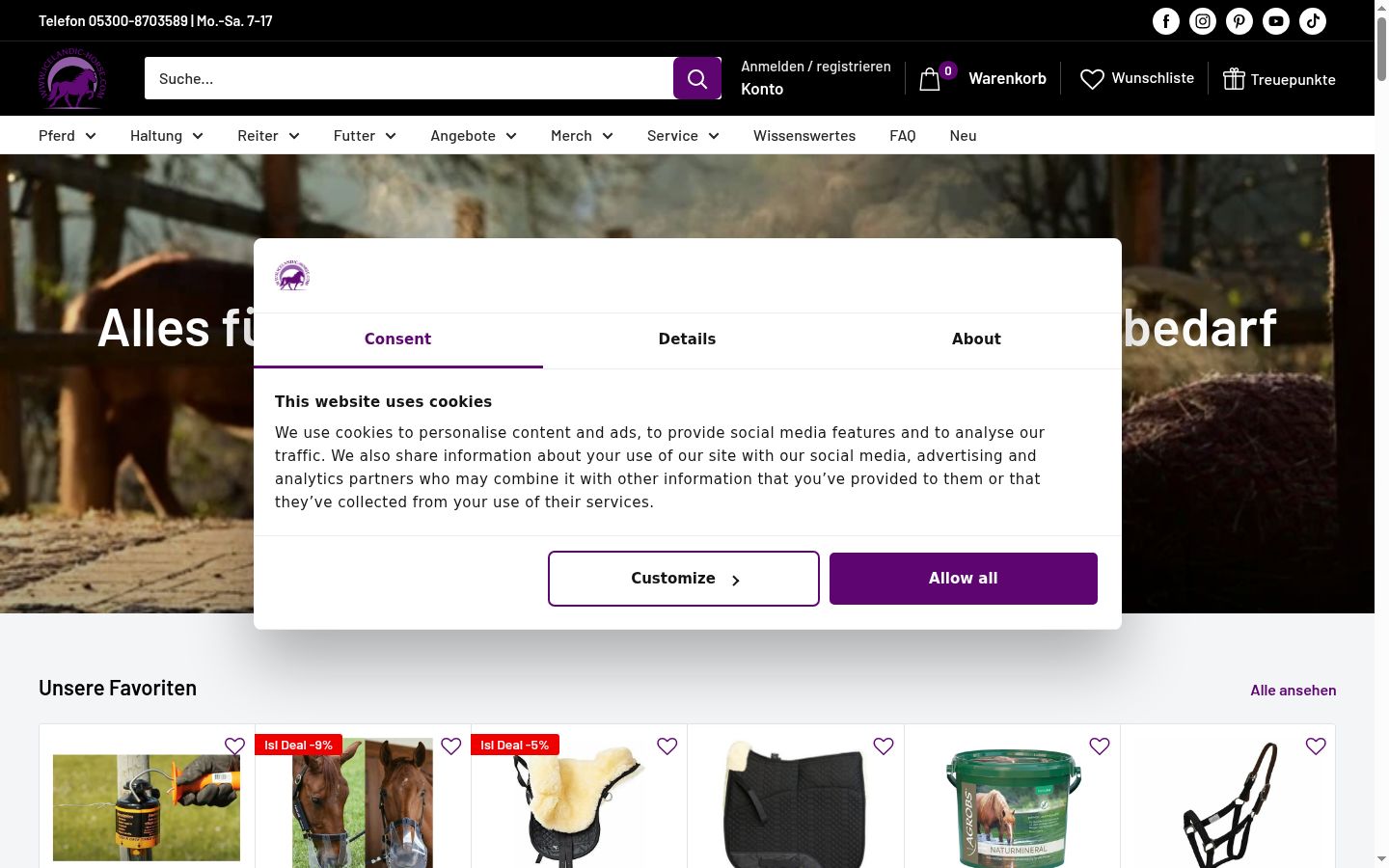 Screenshot del banner di consenso mostrato prima di qualsiasi interazione
