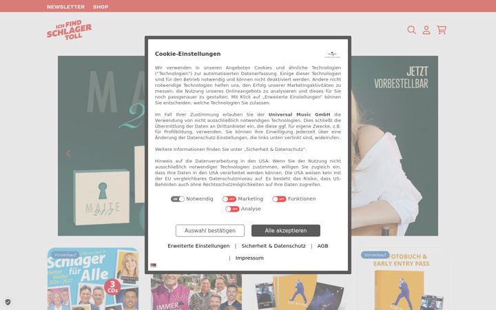 Screenshot of ichfindschlagertoll.de