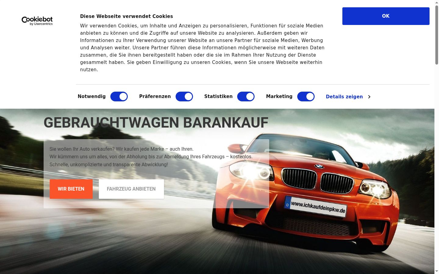 Screenshot del banner di consenso mostrato prima di qualsiasi interazione