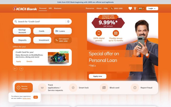 Ekrānuzņēmums no icicibank.com