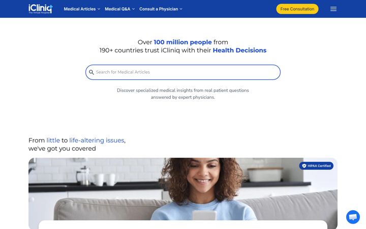 Screenshot of icliniq.com