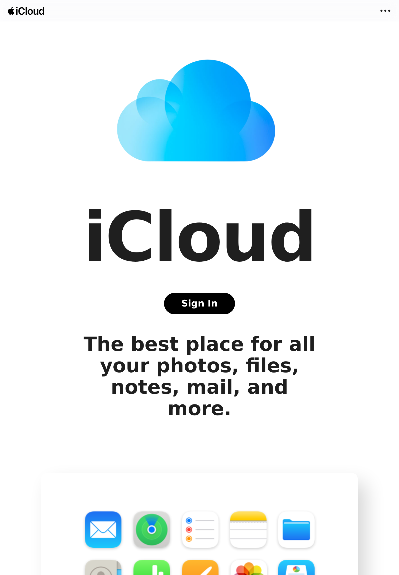 Tablet screenshot of icloud.com