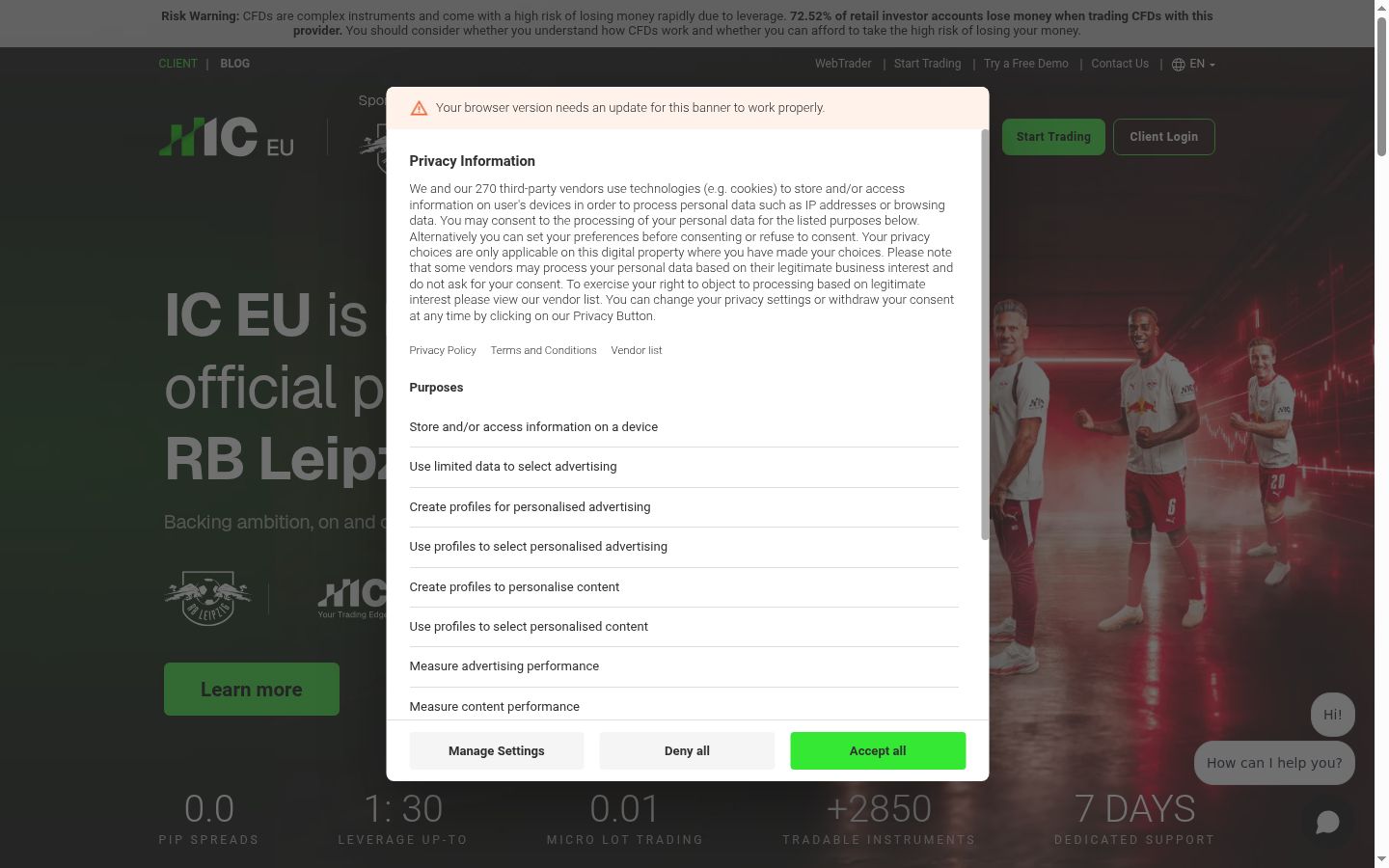 Zrzut ekranu banera zgody wyświetlanego przed jakąkolwiek interakcją