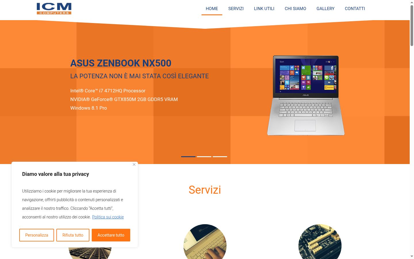 Screenshot del banner di consenso mostrato prima di qualsiasi interazione
