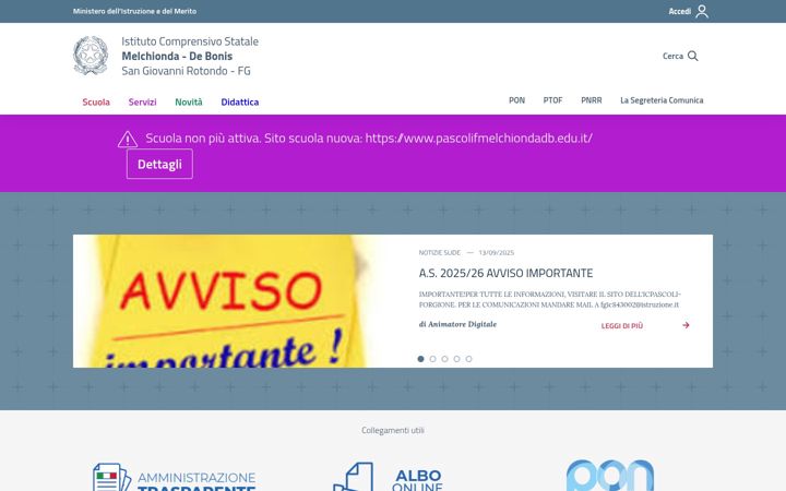 Screenshot of icmelchiondadebonis.edu.it