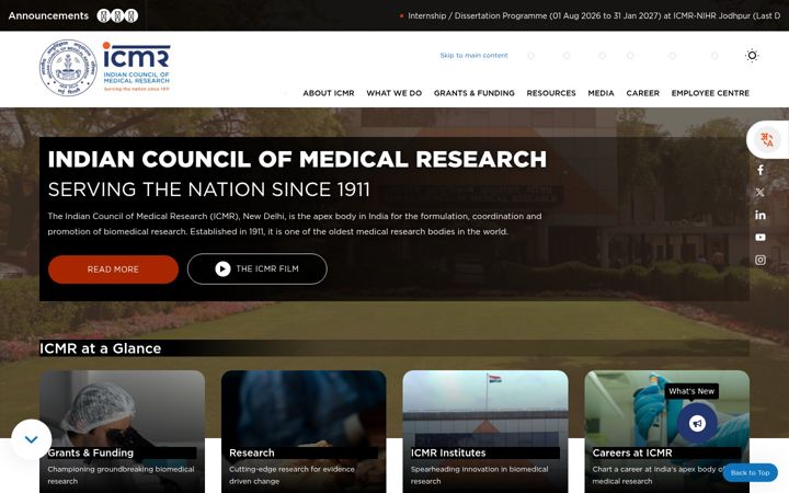 Screenshot of icmr.gov.in