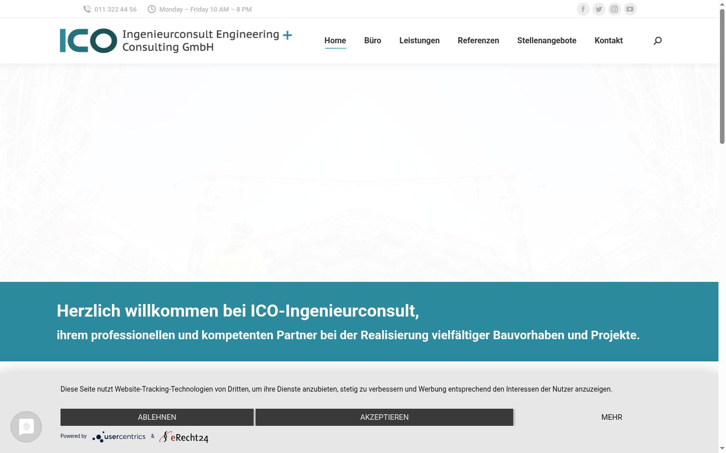 Screenshot des Einwilligungsbanners vor jeglicher Interaktion
