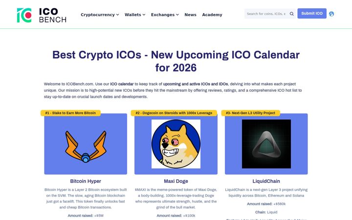 Screenshot of icobench.com