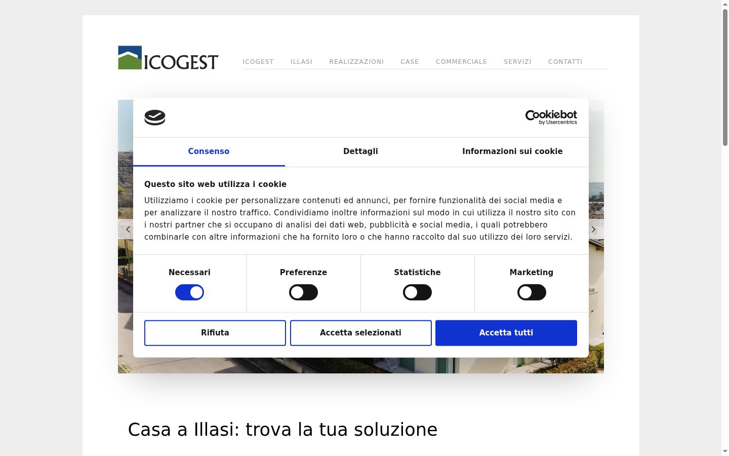 Screenshot del banner di consenso mostrato prima di qualsiasi interazione