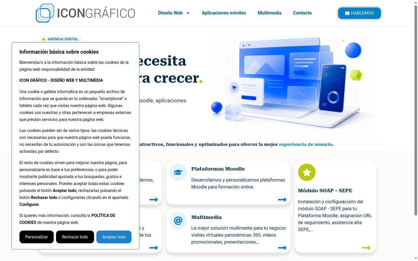 Captura de pantalla del banner de consentimiento mostrado antes de cualquier interacción