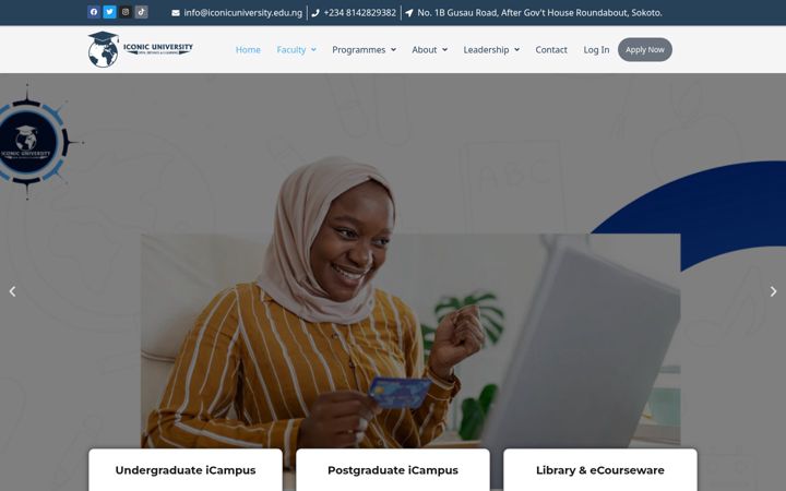 Kuvakaappaus sivustosta iconicuniversity.edu.ng