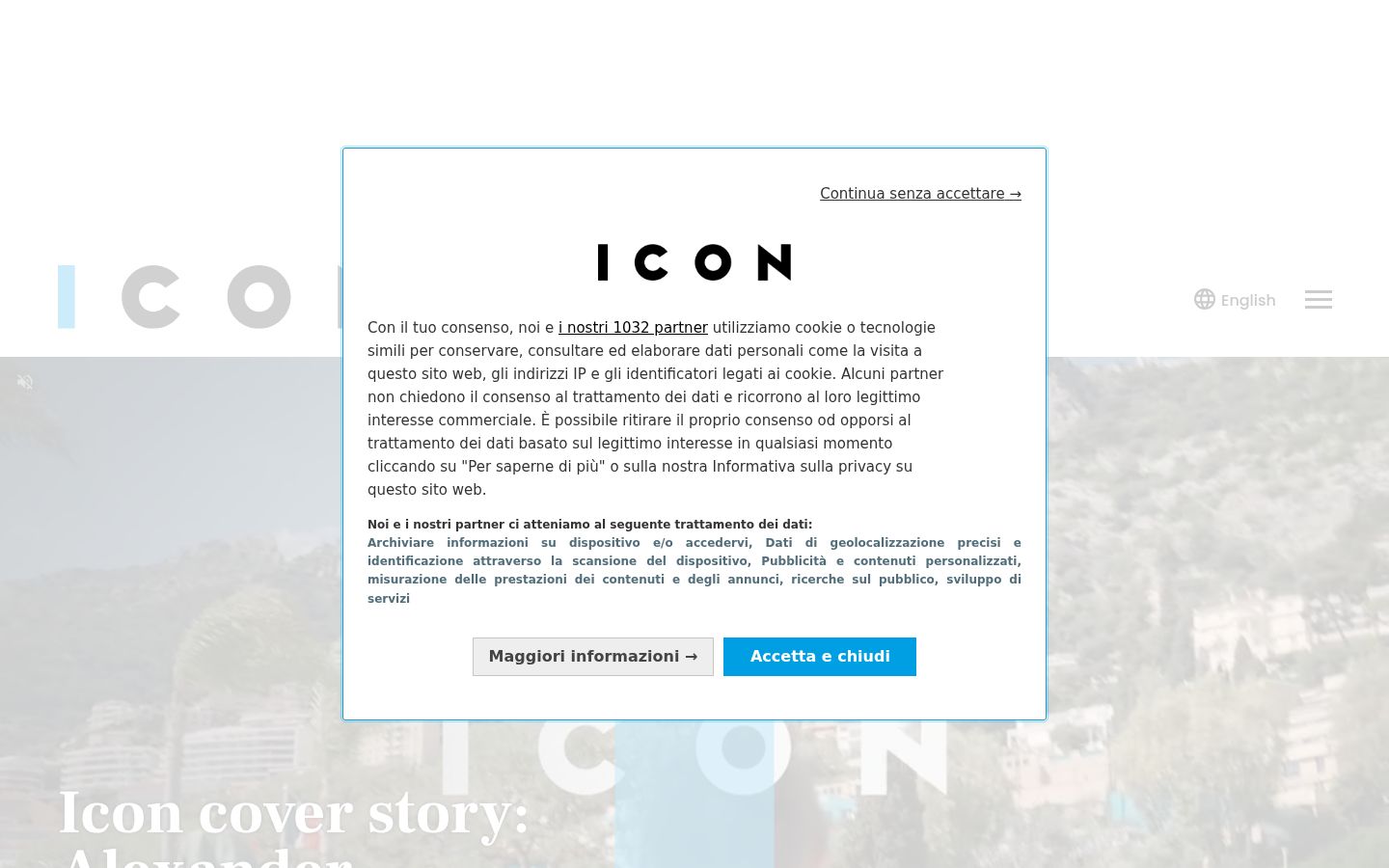 Screenshot del banner di consenso mostrato prima di qualsiasi interazione