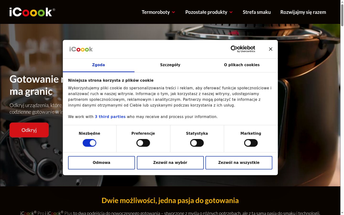Snimka zaslona bannera za privolu prikazanog prije bilo kakve interakcije