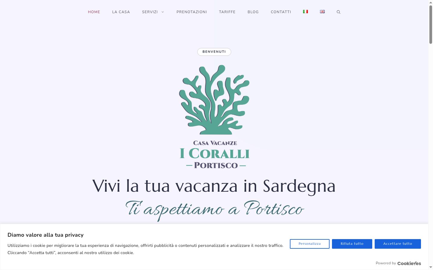 Screenshot del banner di consenso mostrato prima di qualsiasi interazione