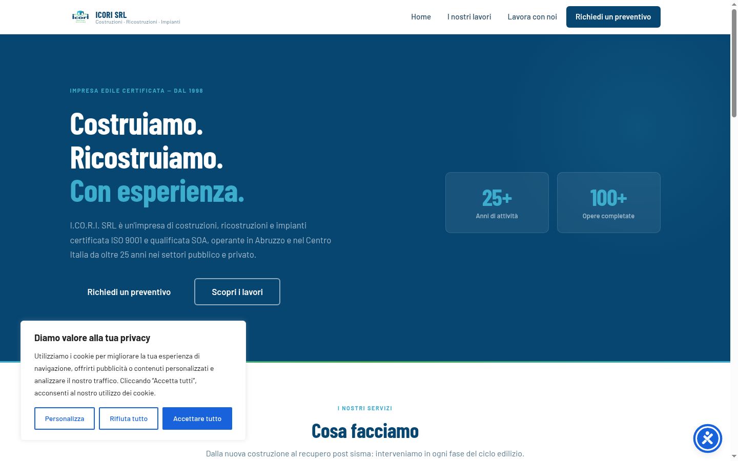 Screenshot del banner di consenso mostrato prima di qualsiasi interazione