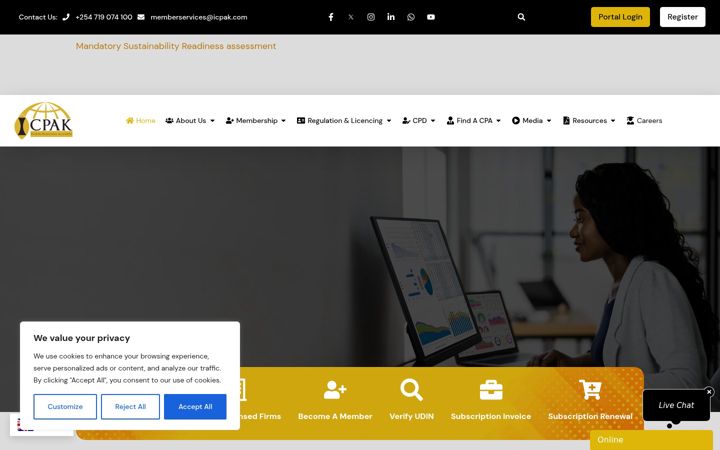 Screenshot of icpak.com