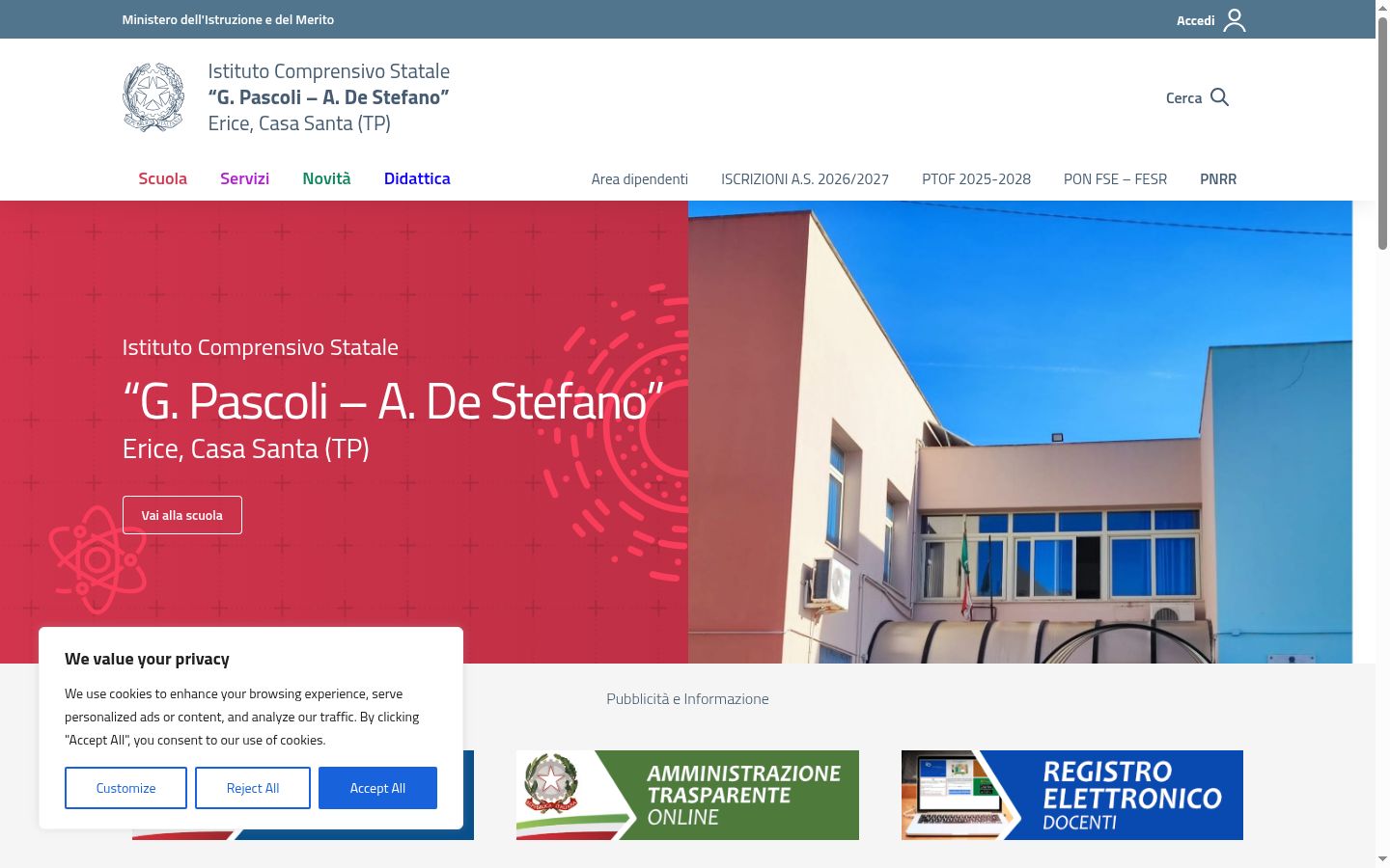 Screenshot del banner di consenso mostrato prima di qualsiasi interazione