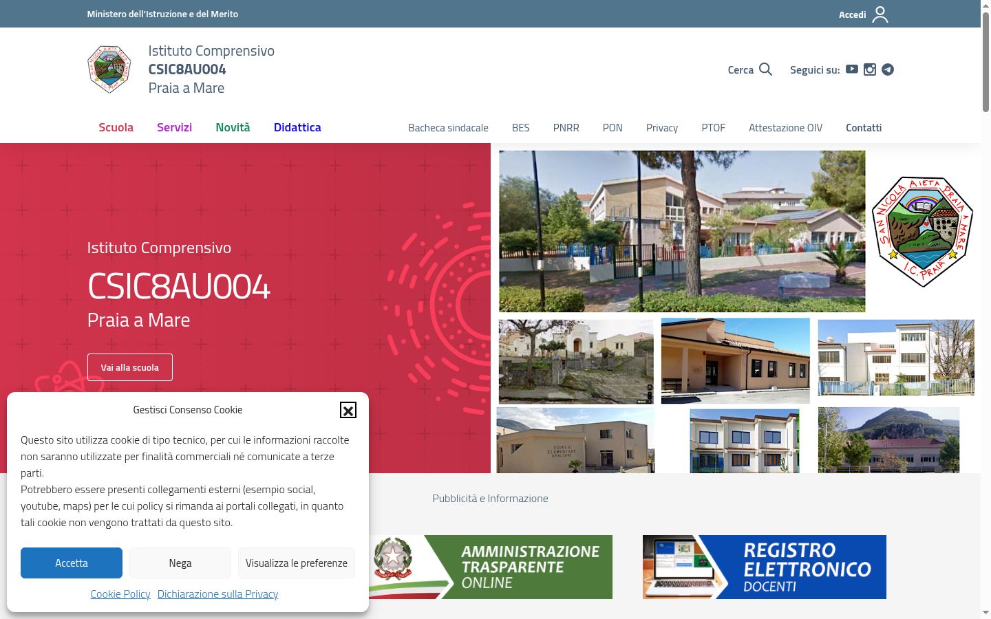 Screenshot del banner di consenso mostrato prima di qualsiasi interazione