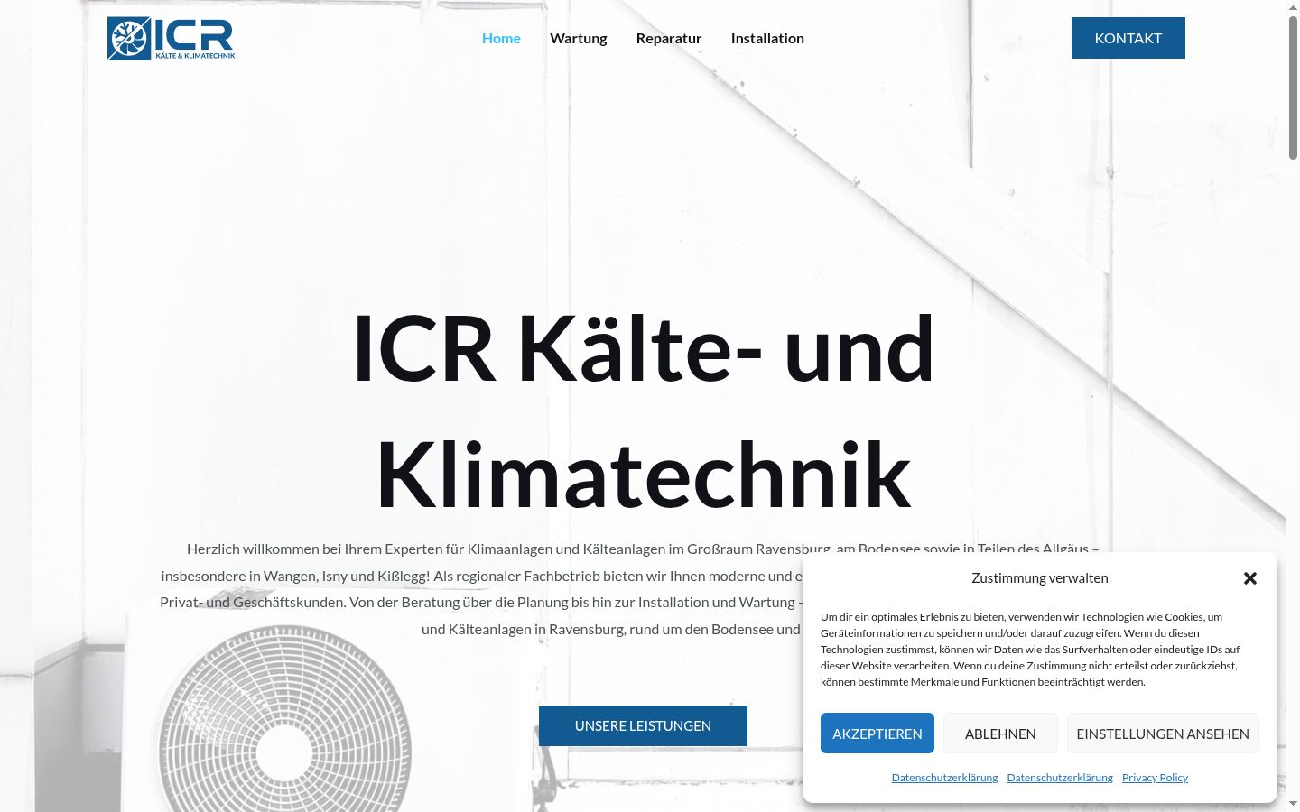 Screenshot des Einwilligungsbanners vor jeglicher Interaktion