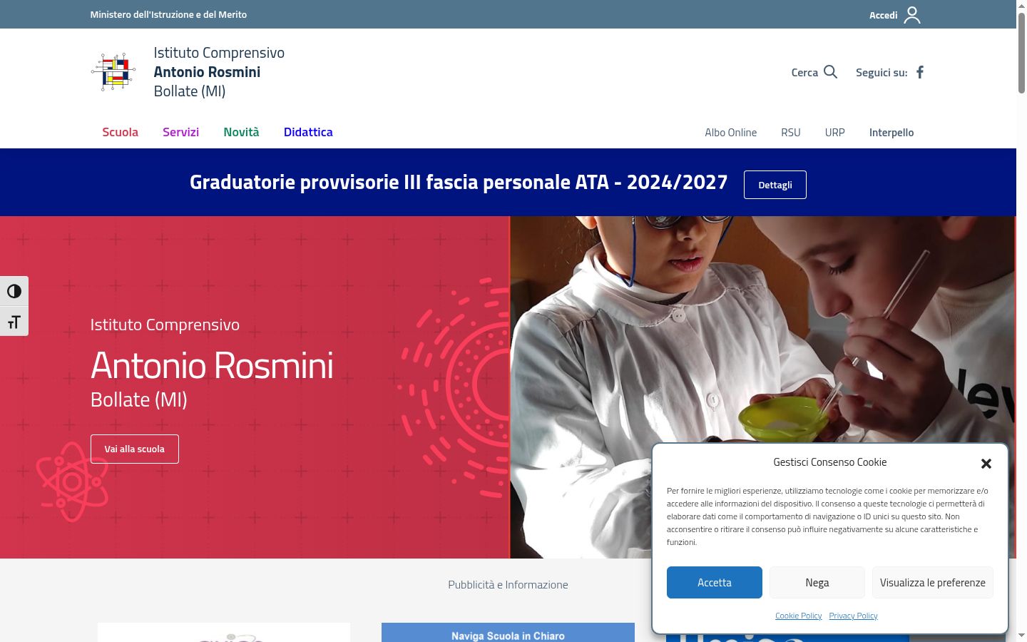 Screenshot del banner di consenso mostrato prima di qualsiasi interazione