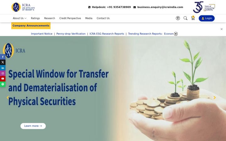 Screenshot of icra.in