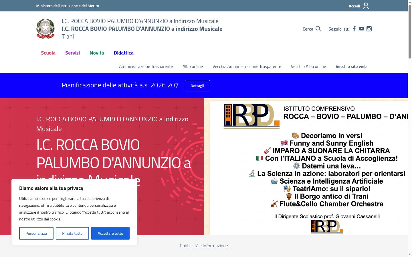 Screenshot del banner di consenso mostrato prima di qualsiasi interazione