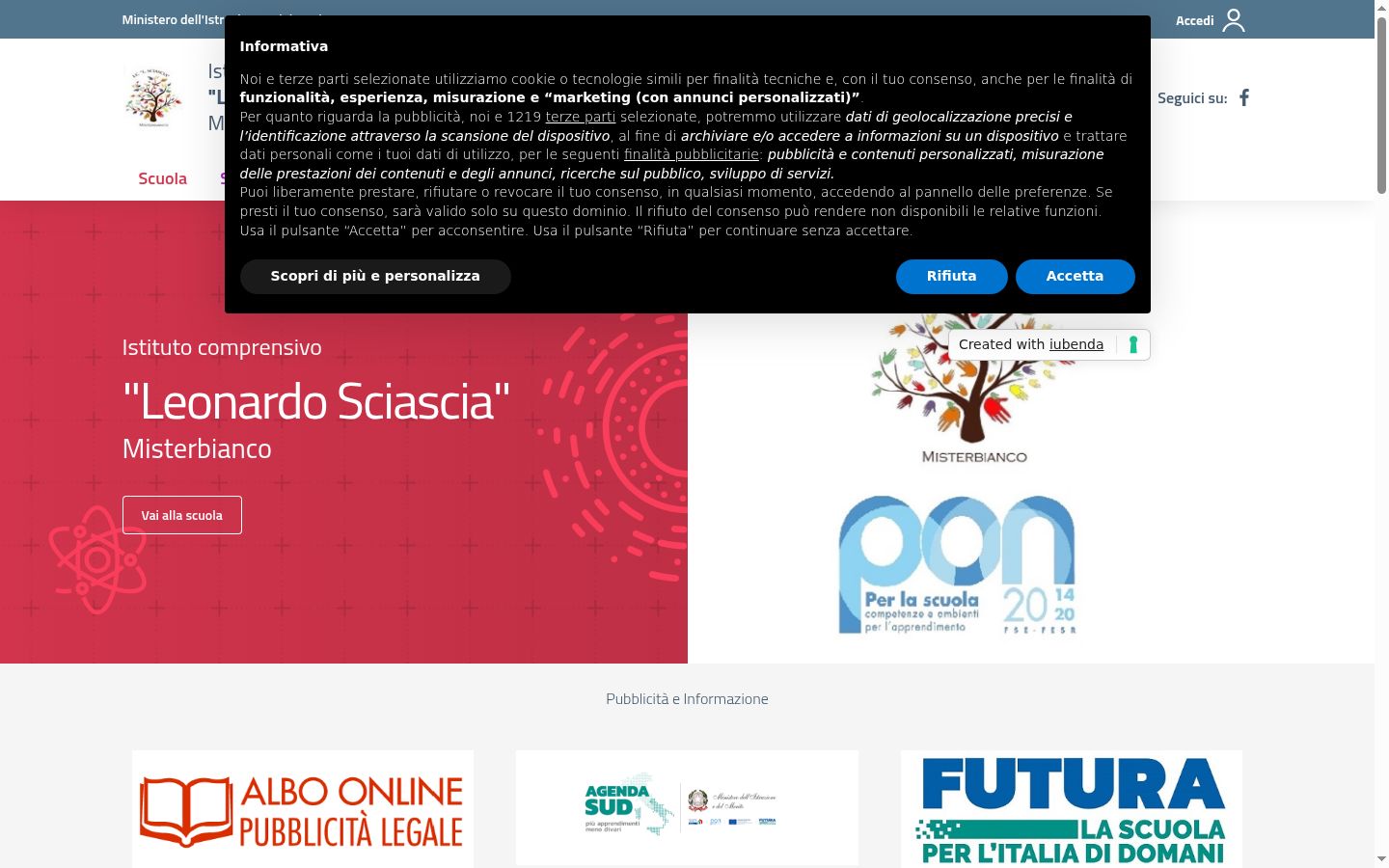 Screenshot del banner di consenso mostrato prima di qualsiasi interazione