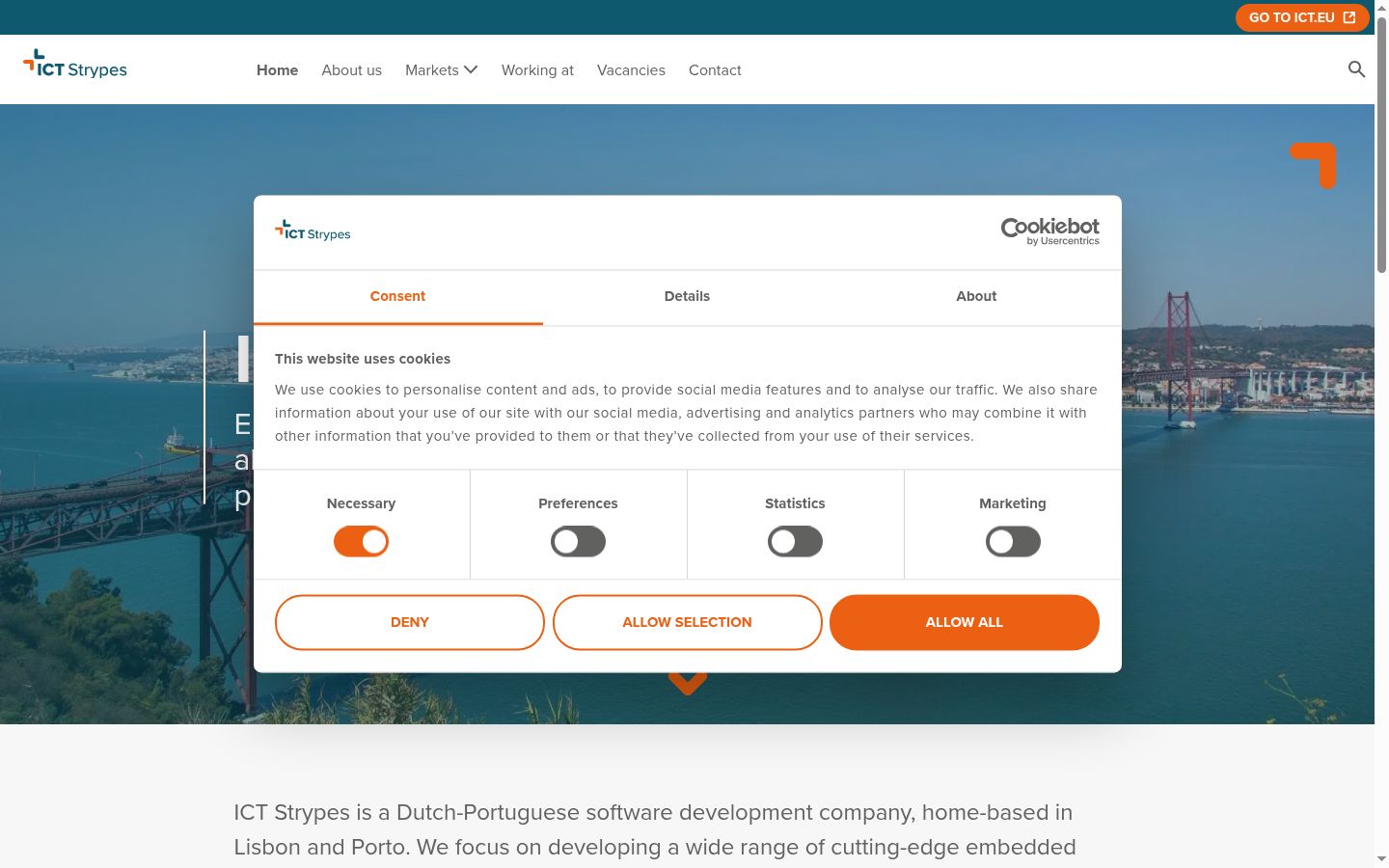 Screenshot del banner di consenso mostrato prima di qualsiasi interazione