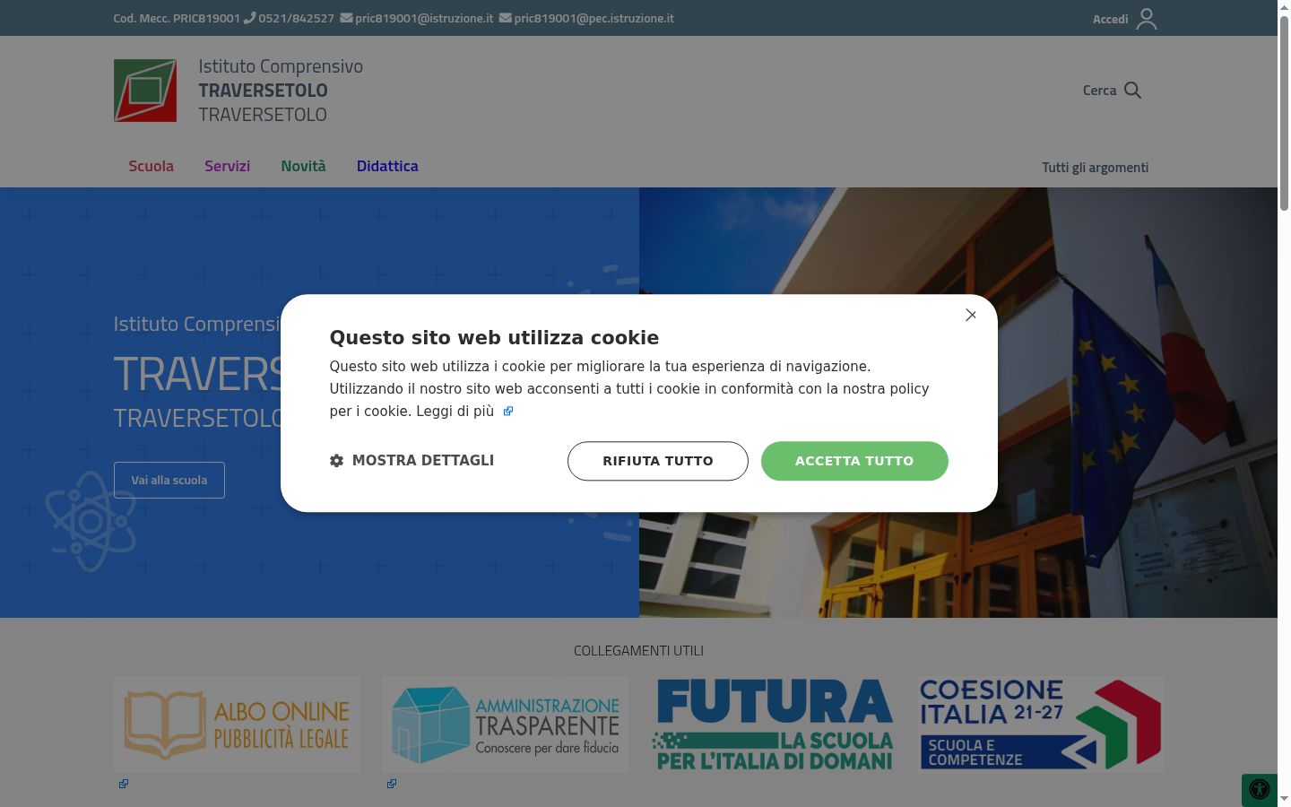 Screenshot del banner di consenso mostrato prima di qualsiasi interazione