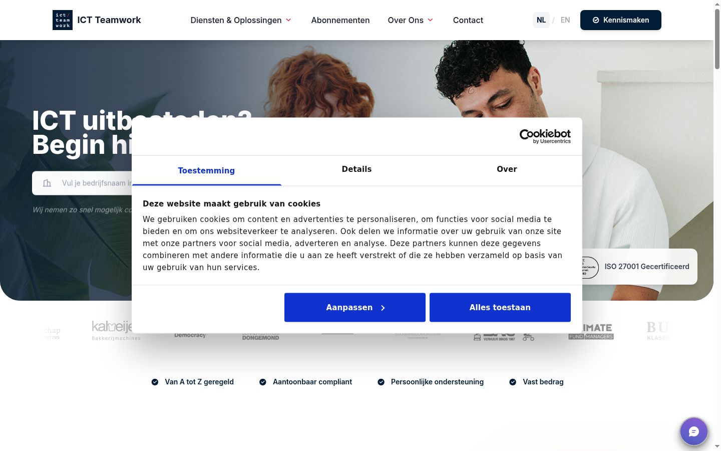 Captura de pantalla del banner de consentimiento mostrado antes de cualquier interacción