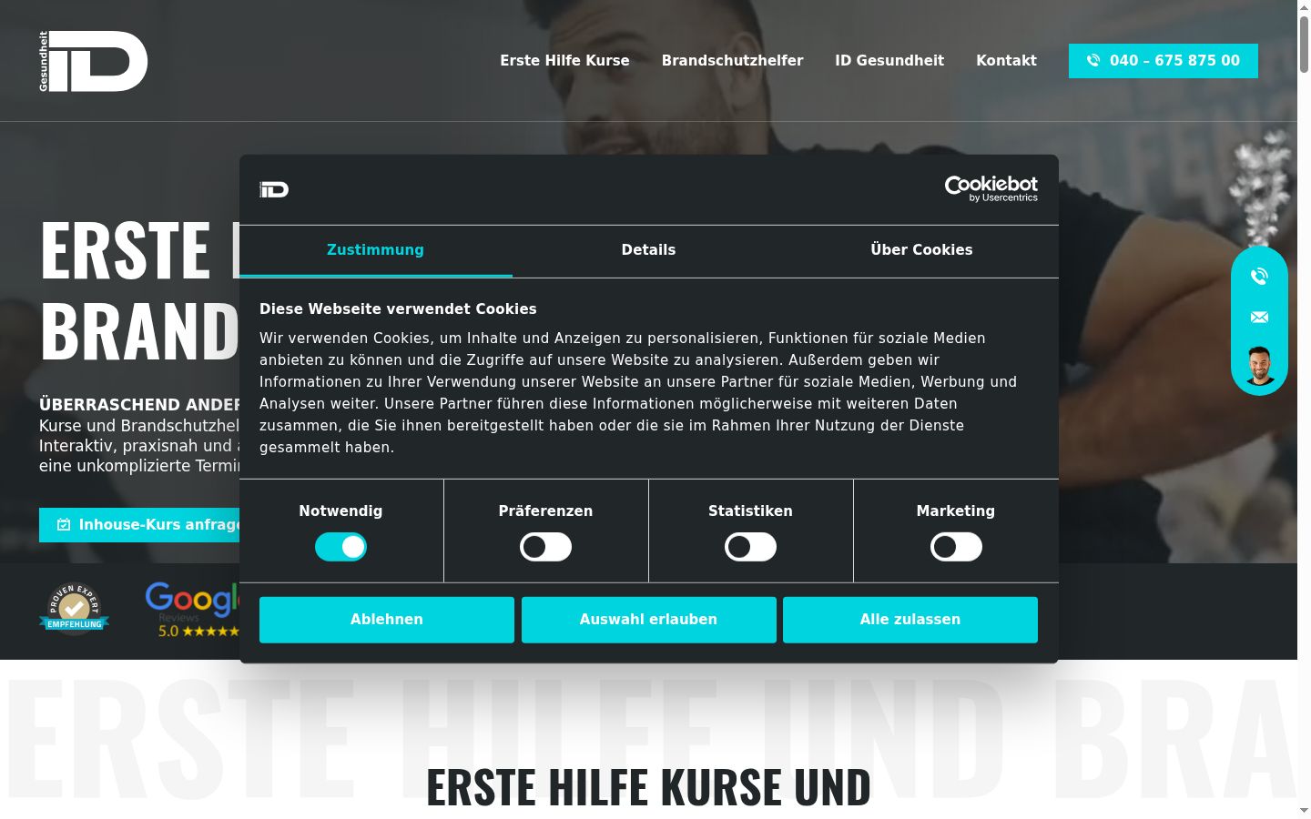 Screenshot van de toestemmingsbanner zoals getoond vóór enige interactie