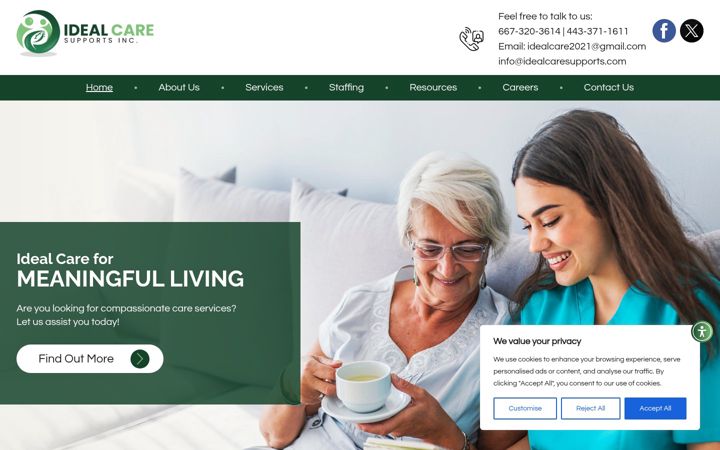 Screenshot of idealcaresupports.com
