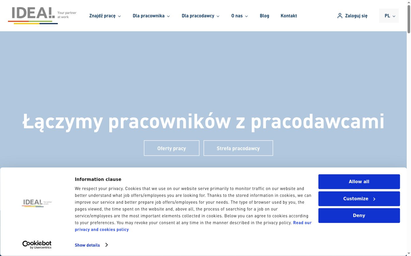 Zrzut ekranu banera zgody wyświetlanego przed jakąkolwiek interakcją