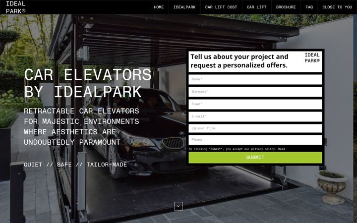 Screenshot of idealparkcarelevator.co.uk