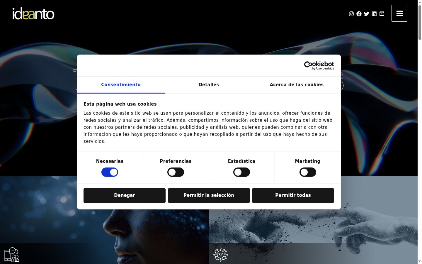 Captura de pantalla del banner de consentimiento mostrado antes de cualquier interacción
