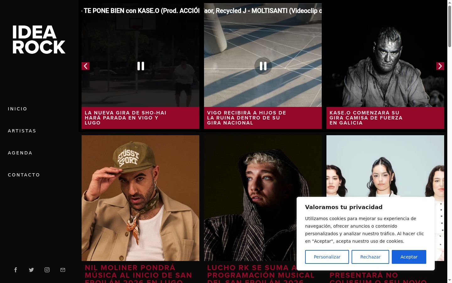 Captura de ecrã do banner de consentimento apresentado antes de qualquer interação