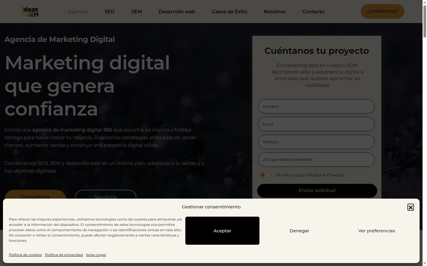 Screenshot of the consent banner shown before any interaction