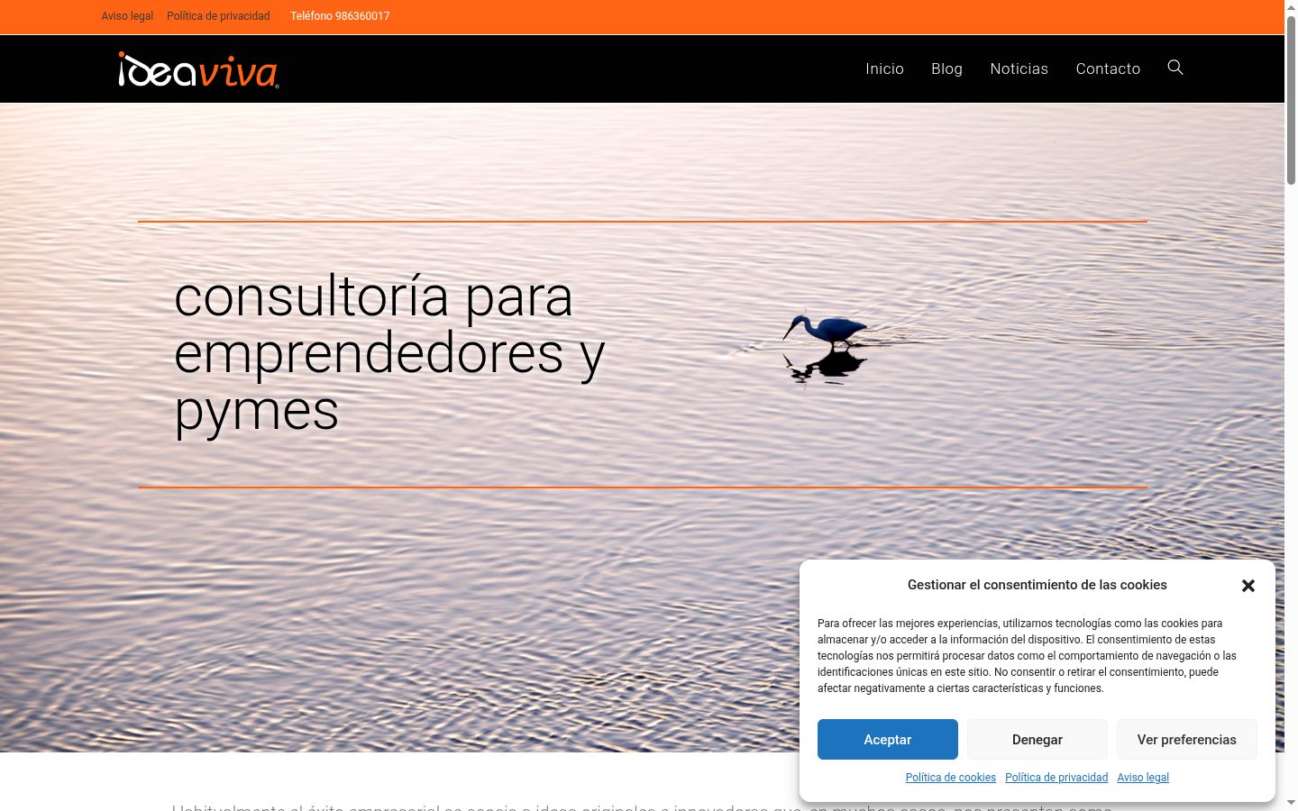 Captura de pantalla del banner de consentimiento mostrado antes de cualquier interacción