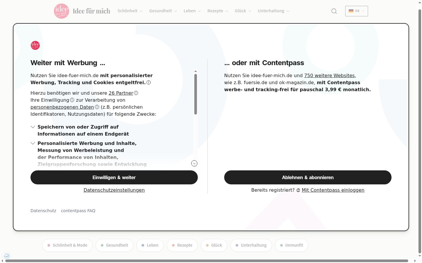 Screenshot tal-banner tal-kunsens muri qabel kwalunkwe interazzjoni