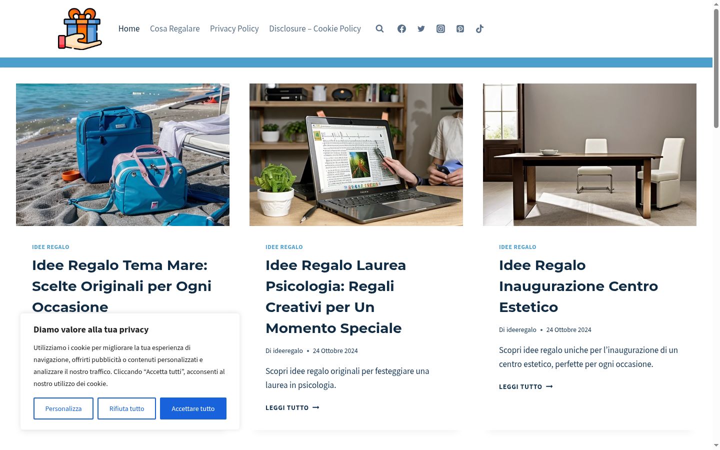 Screenshot del banner di consenso mostrato prima di qualsiasi interazione