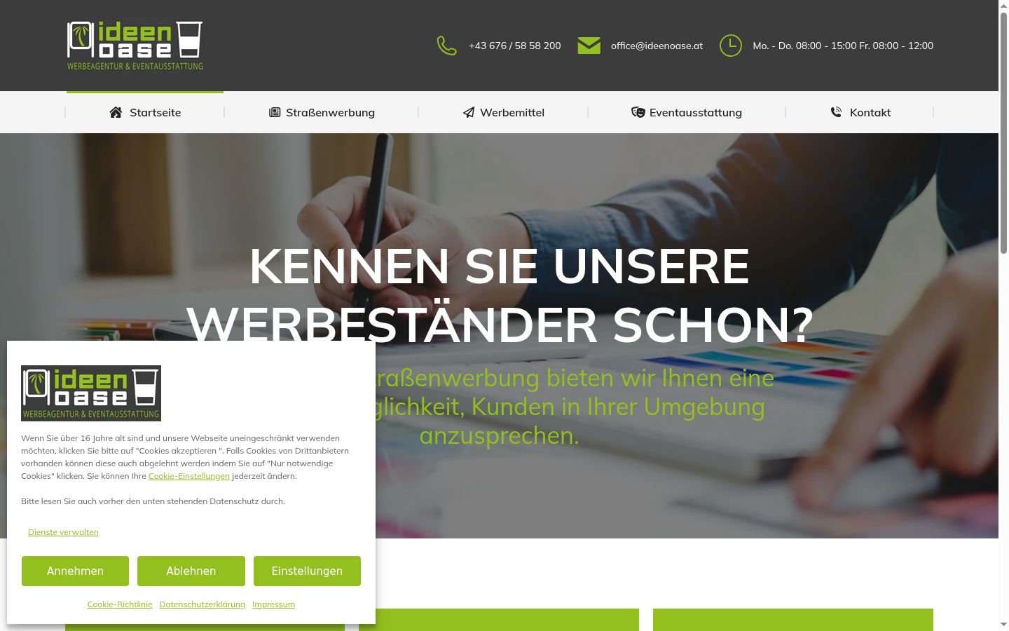 Screenshot des Einwilligungsbanners vor jeglicher Interaktion