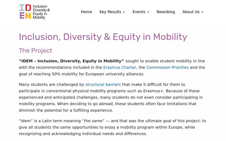 Screenshot of idem-project.eu