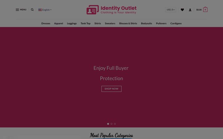 Screenshot stránky identityoutlet.com