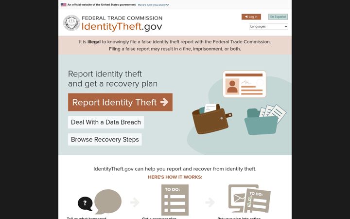 Skærmbillede af identitytheft.gov