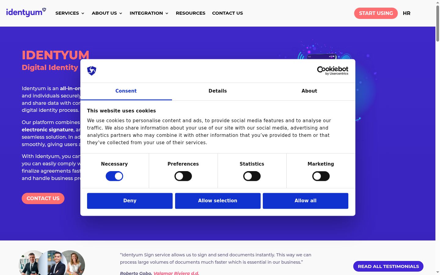 Screenshot of the consent banner shown before any interaction