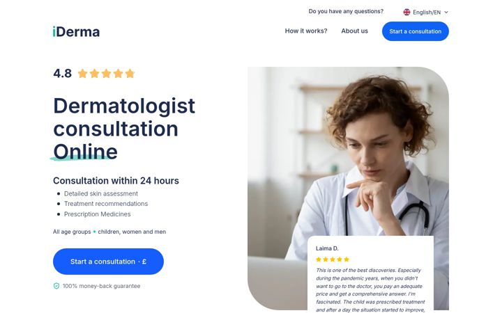 Screenshot of iderma.co.uk