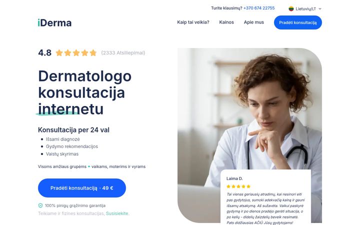Posnetek zaslona iderma.lt